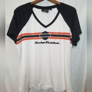 Harley-Davidson Women's Logo Stripe V-Neck Short Sleeve Tee